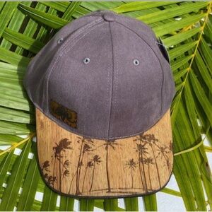 Koa Wood Hat Octopus Patch Cap Calabash Hawaiian Kauai Palm Trees Bendable Wood